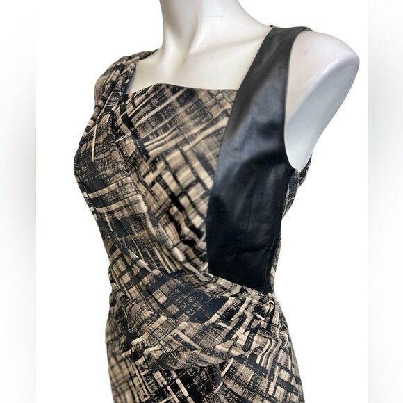 Lafayette 148 NY dress size 8 leather trim sleeveless faux wrap office - Picture 3 of 7